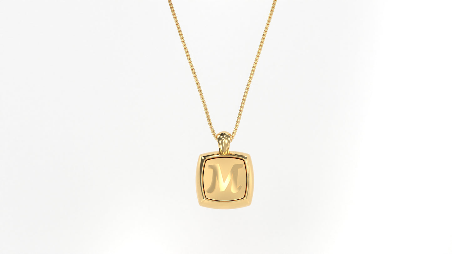 14K Yellow Gold Cushion Initial Pendants