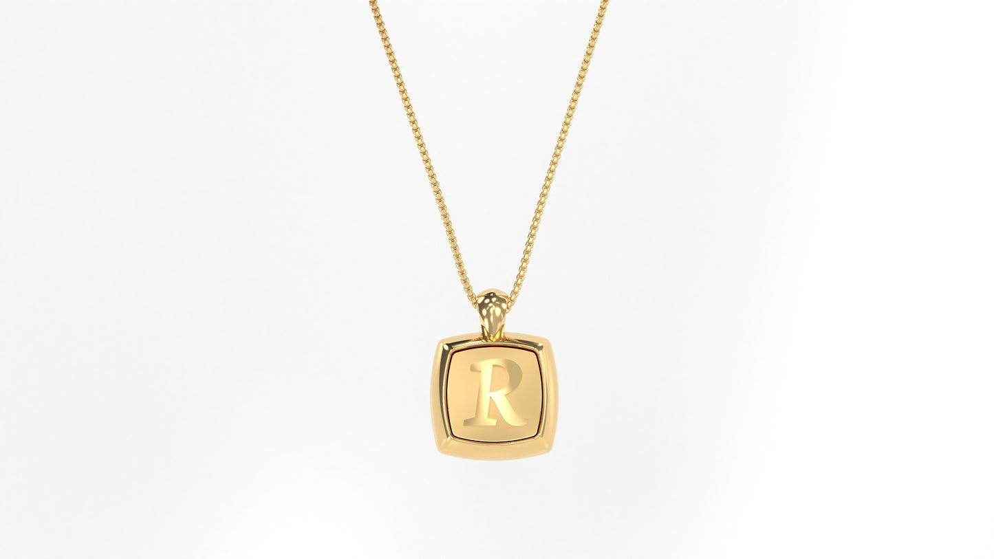 14K Yellow Gold Cushion Initial Pendants
