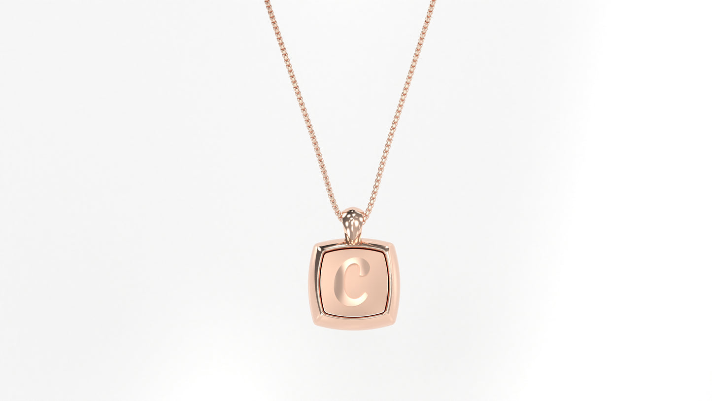 14k Rose Gold Cushion Initial Necklace