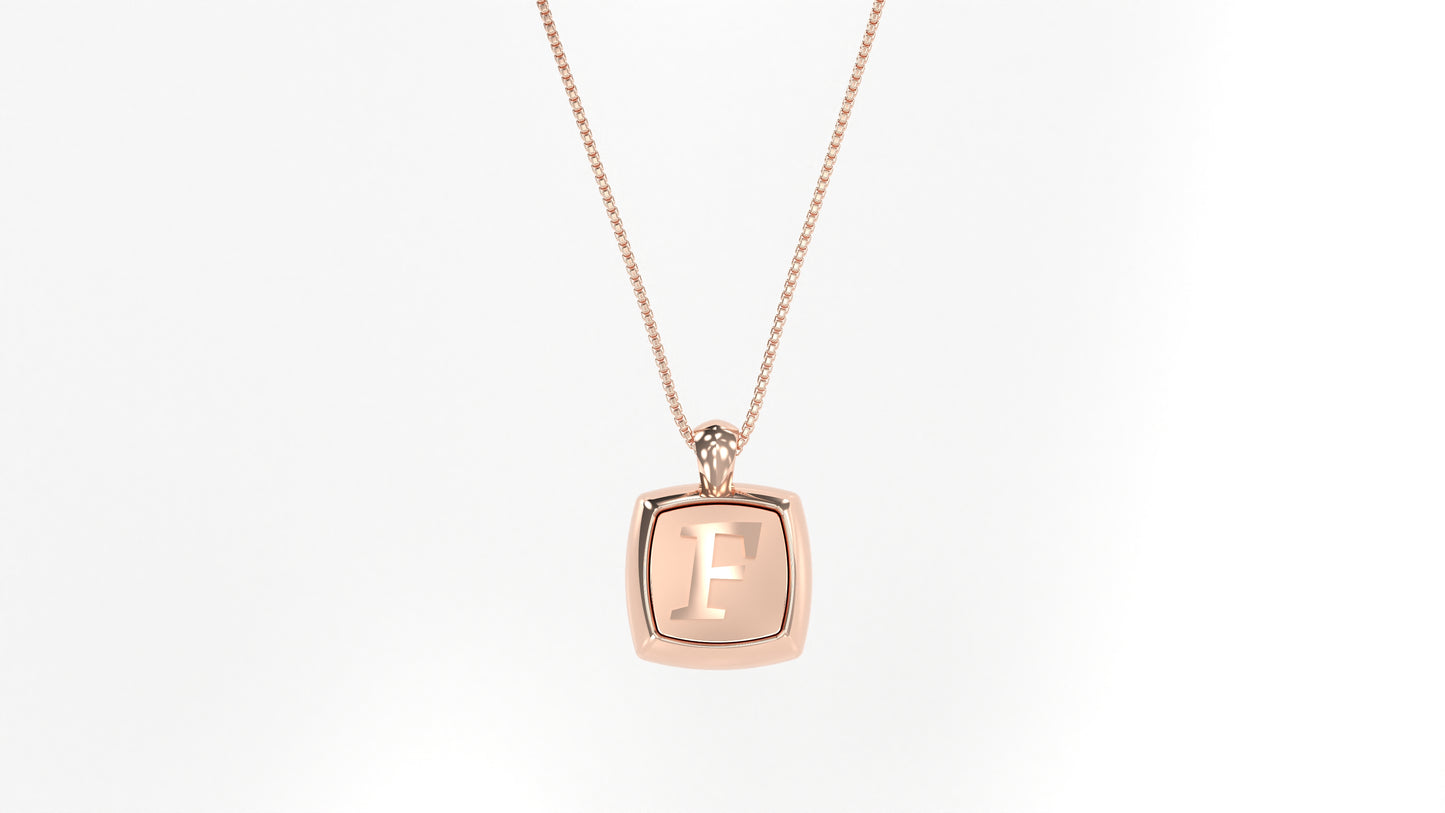 14k Rose Gold Cushion Initial Necklace