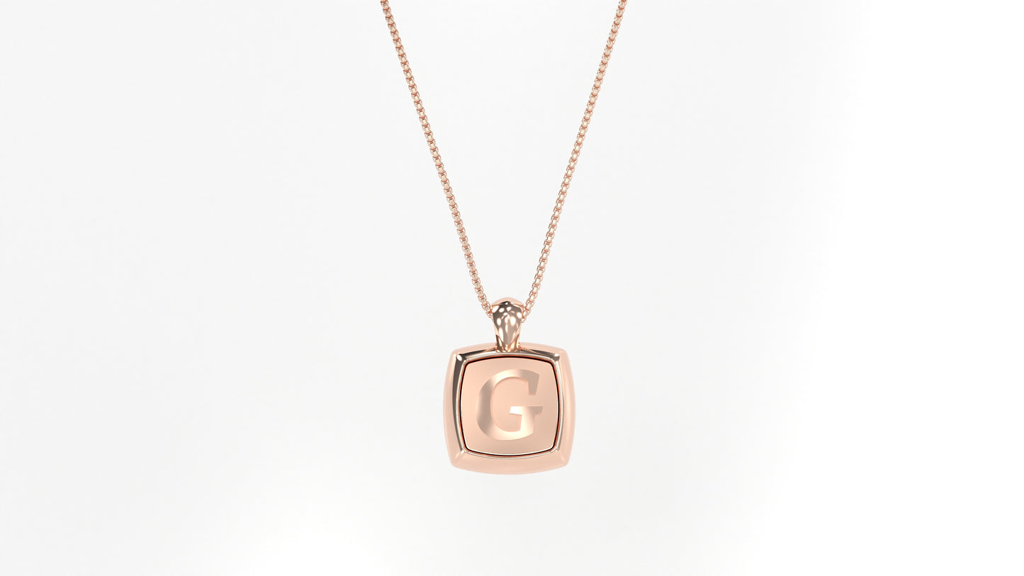 14k Rose Gold Cushion Initial Necklace