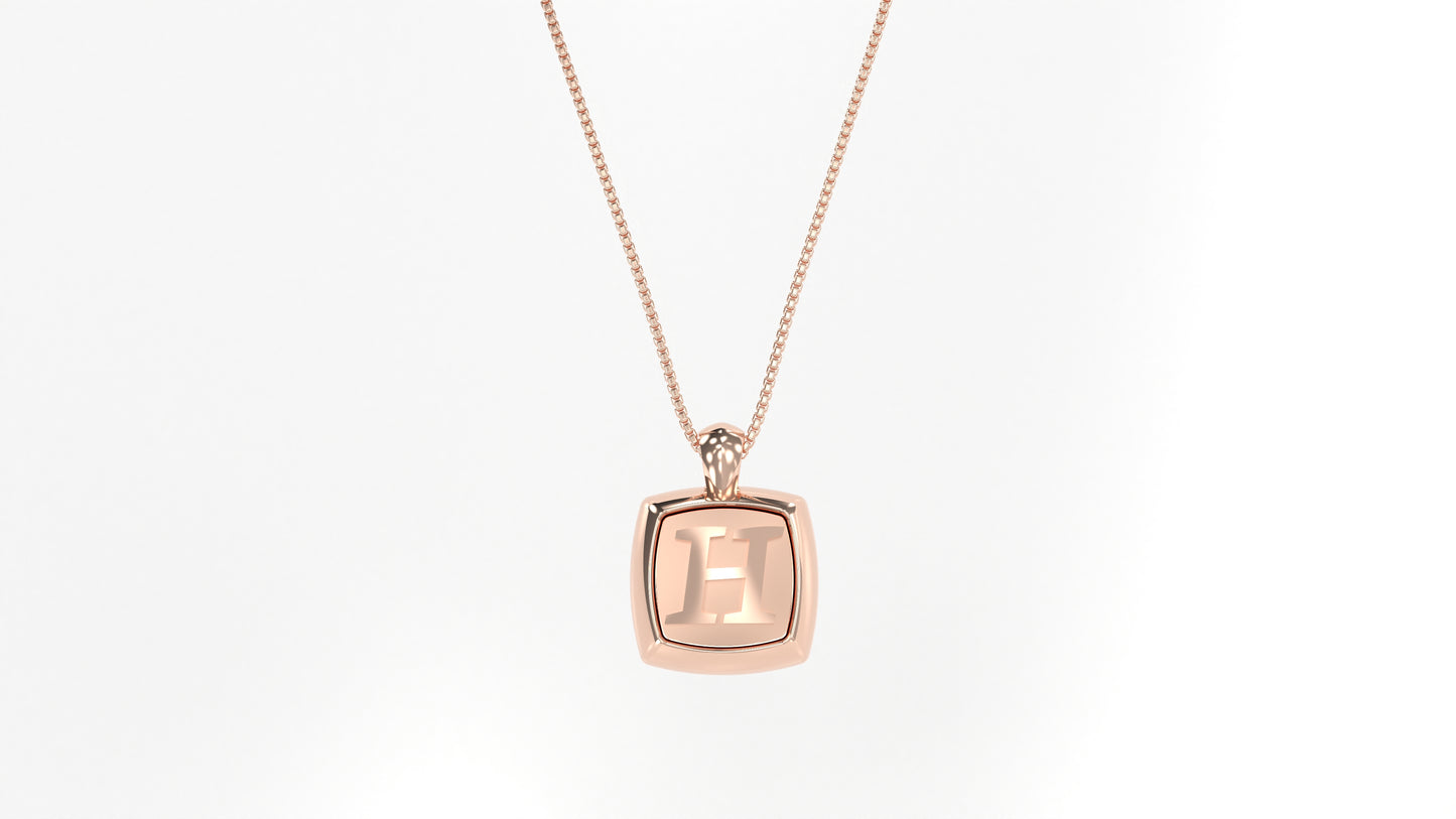 14k Rose Gold Cushion Initial Necklace