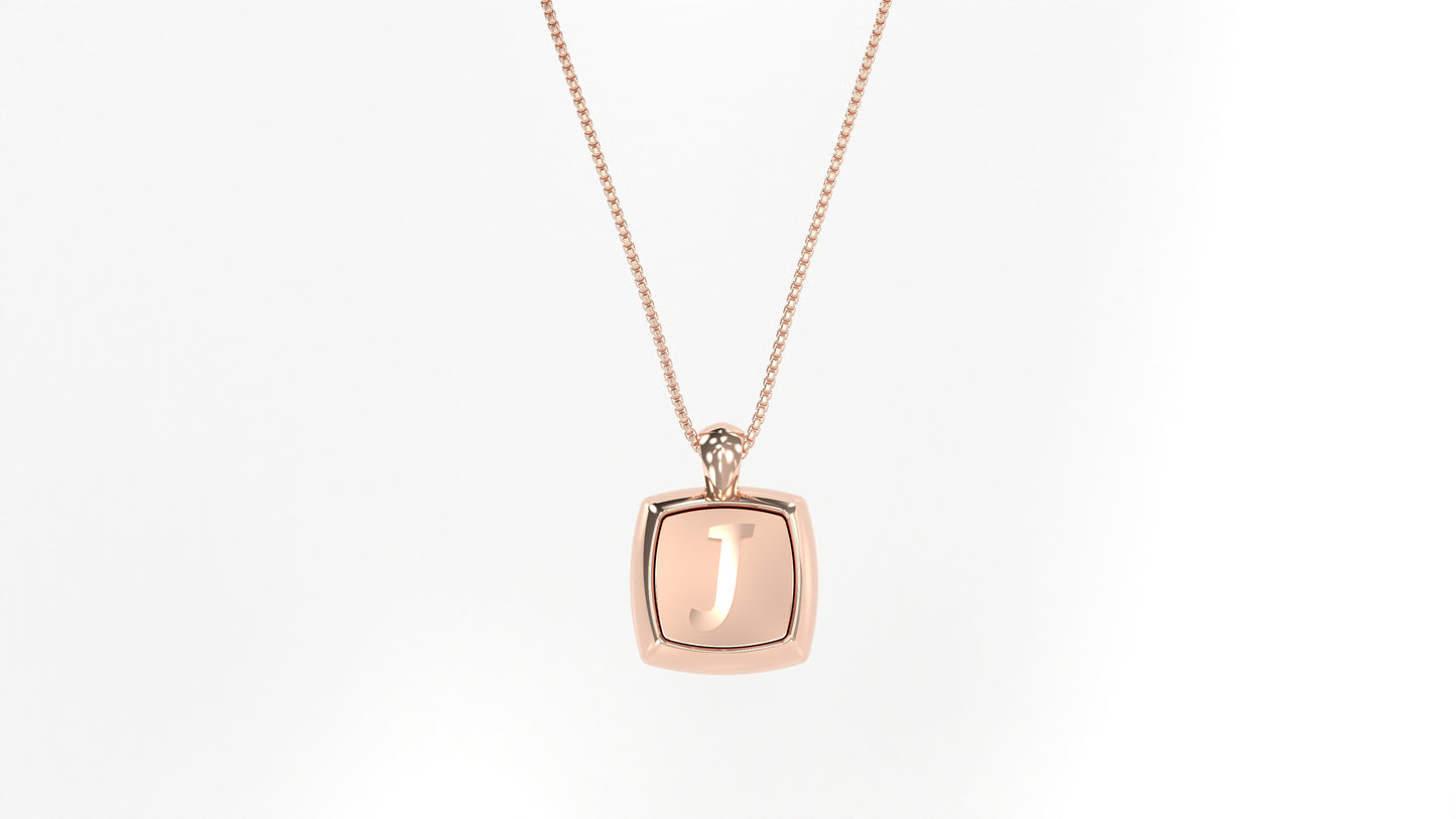 14k Rose Gold Cushion Initial Necklace
