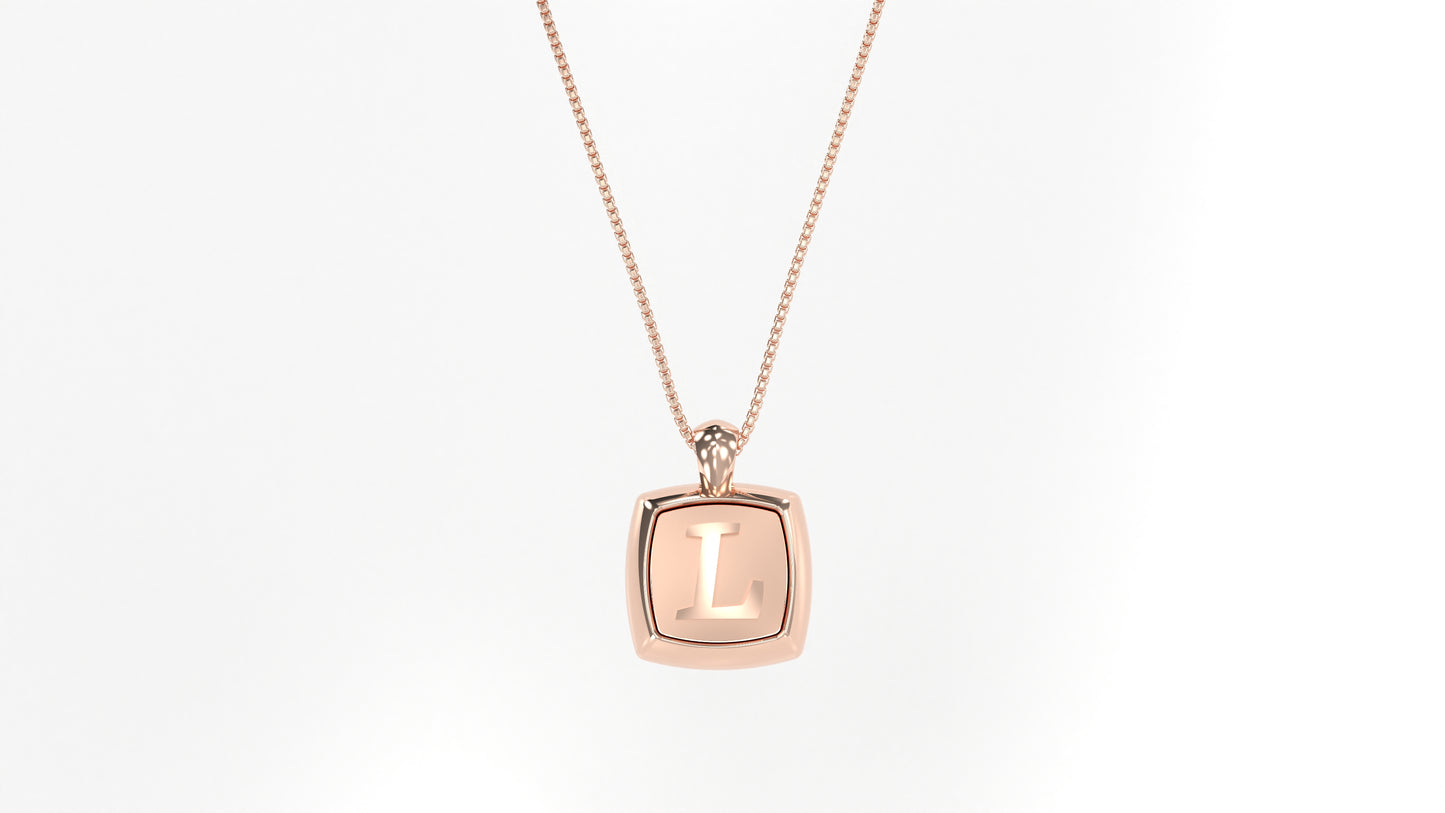 14k Rose Gold Cushion Initial Necklace