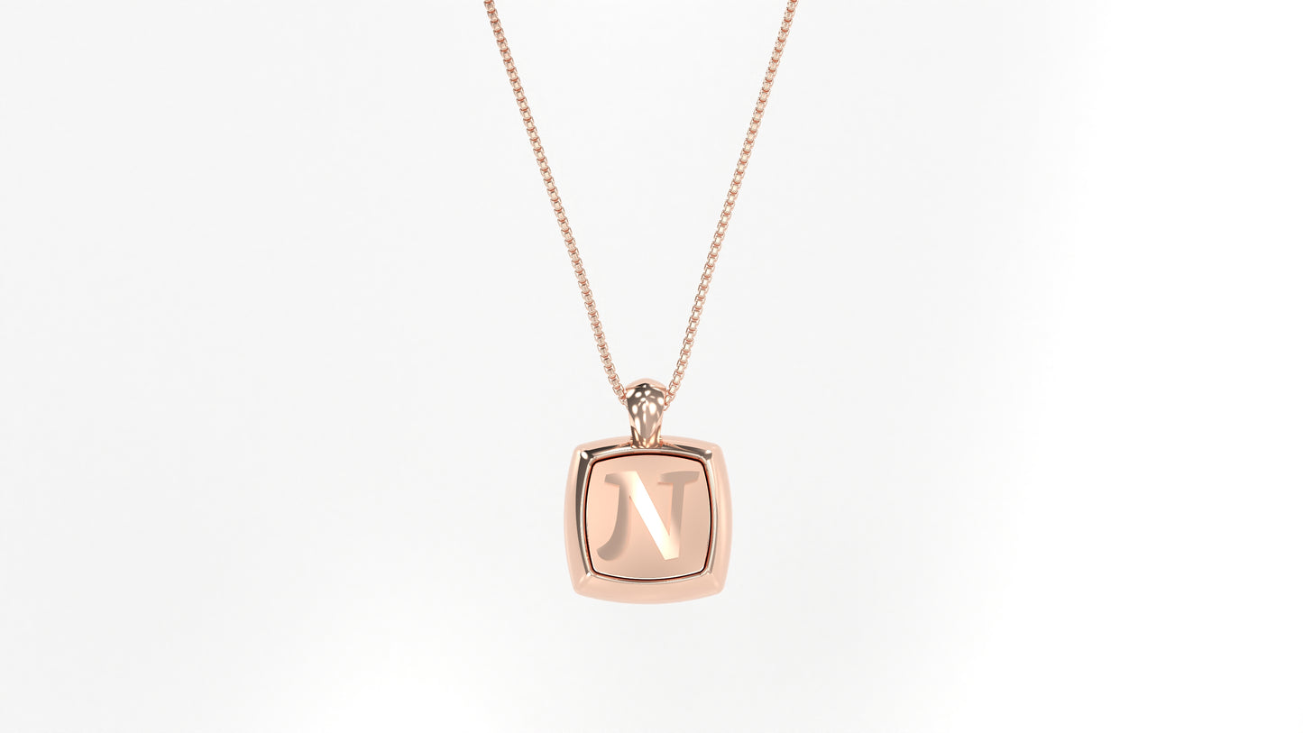 14k Rose Gold Cushion Initial Necklace
