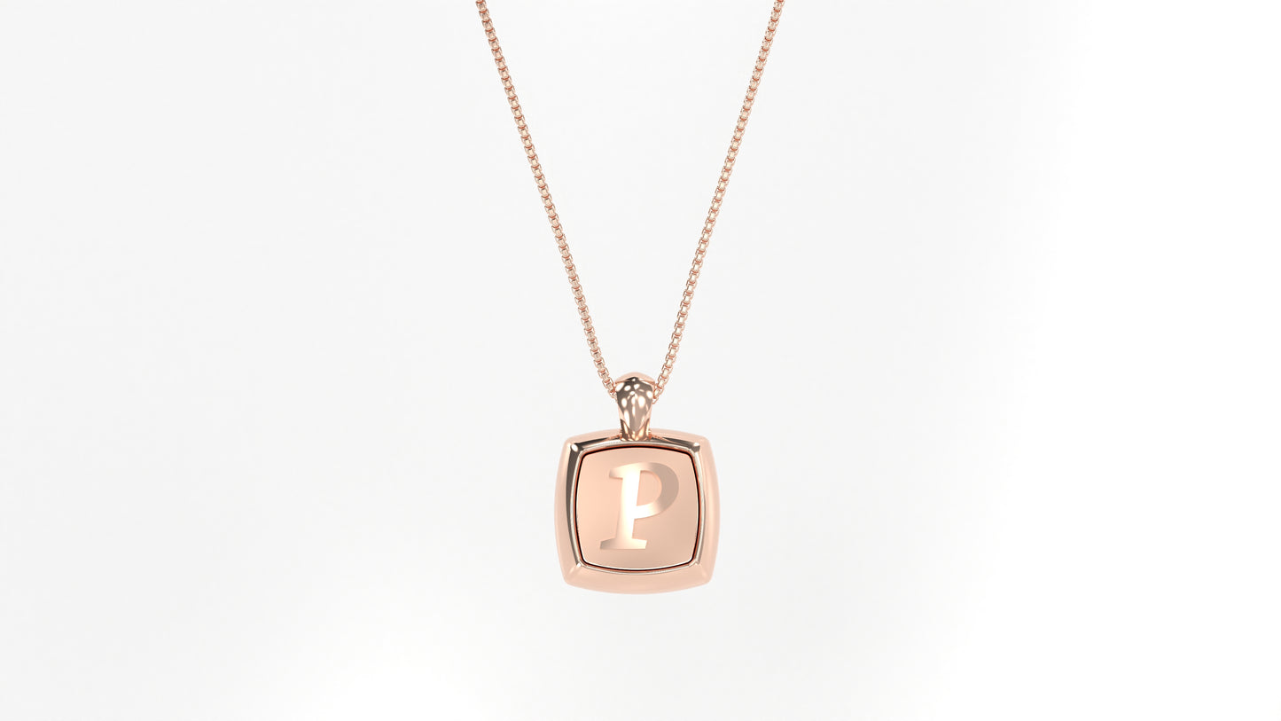 14k Rose Gold Cushion Initial Necklace