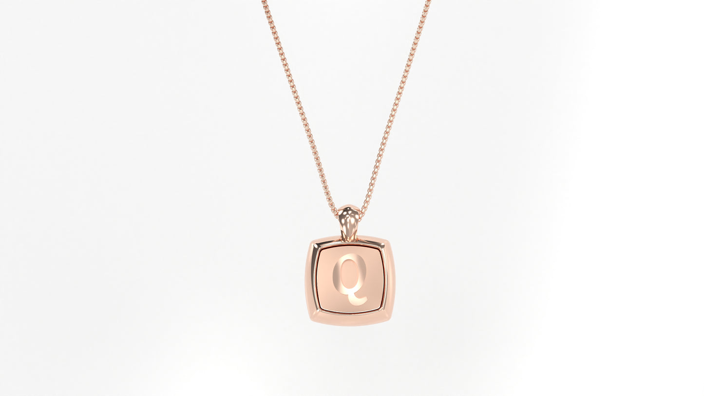 14k Rose Gold Cushion Initial Necklace