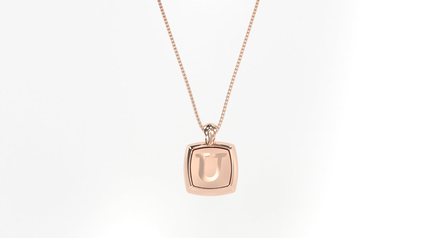 14k Rose Gold Cushion Initial Necklace