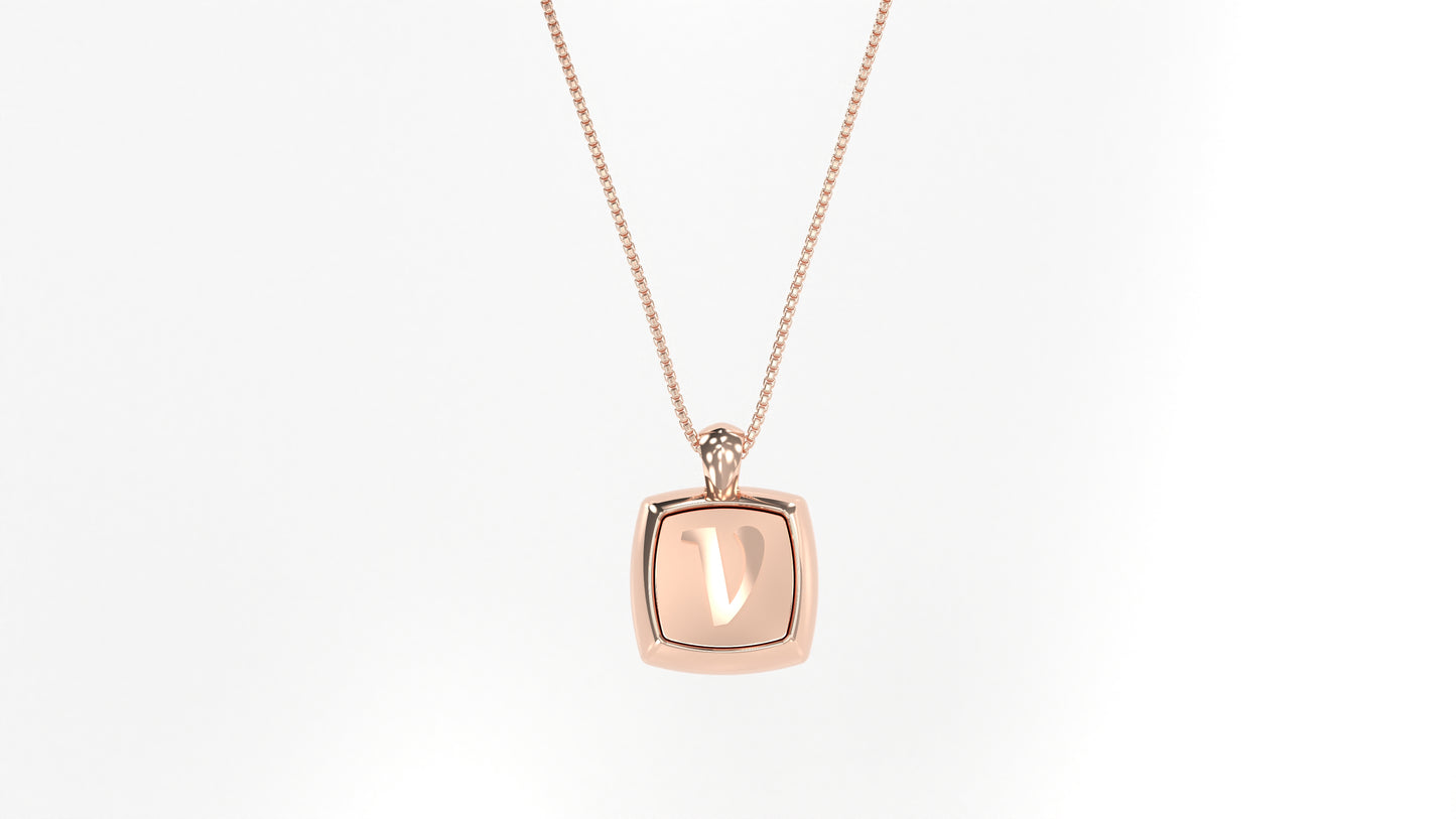 14k Rose Gold Cushion Initial Necklace