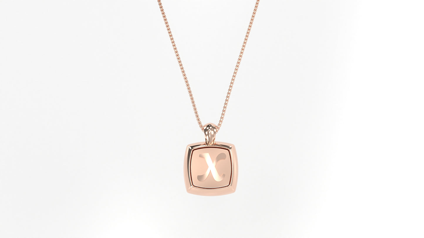 14k Rose Gold Cushion Initial Necklace