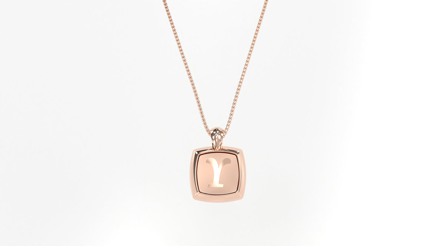 14k Rose Gold Cushion Initial Necklace