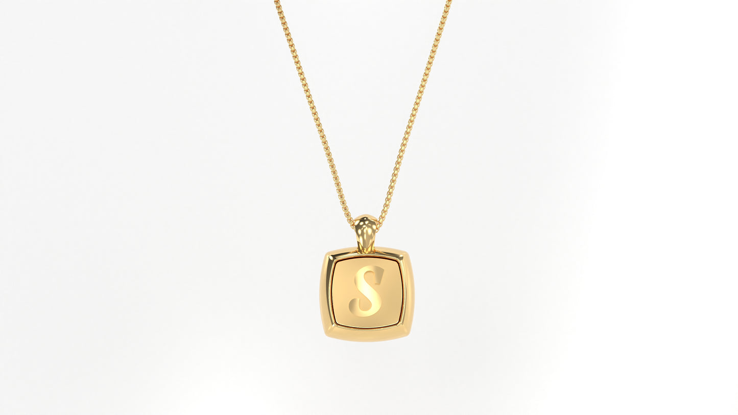 14K Yellow Gold Cushion Initial Pendants