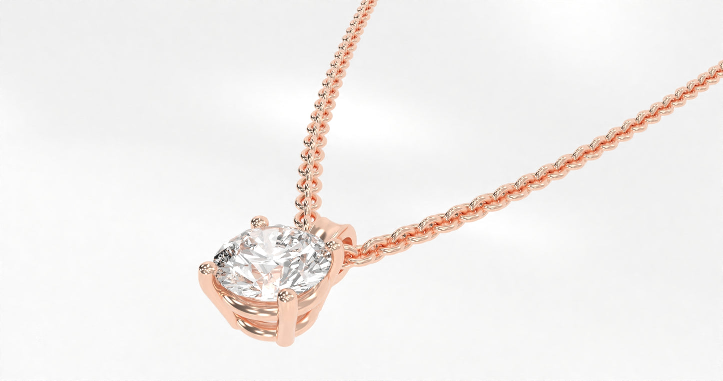 14K Rose Gold Round Diamond Necklace