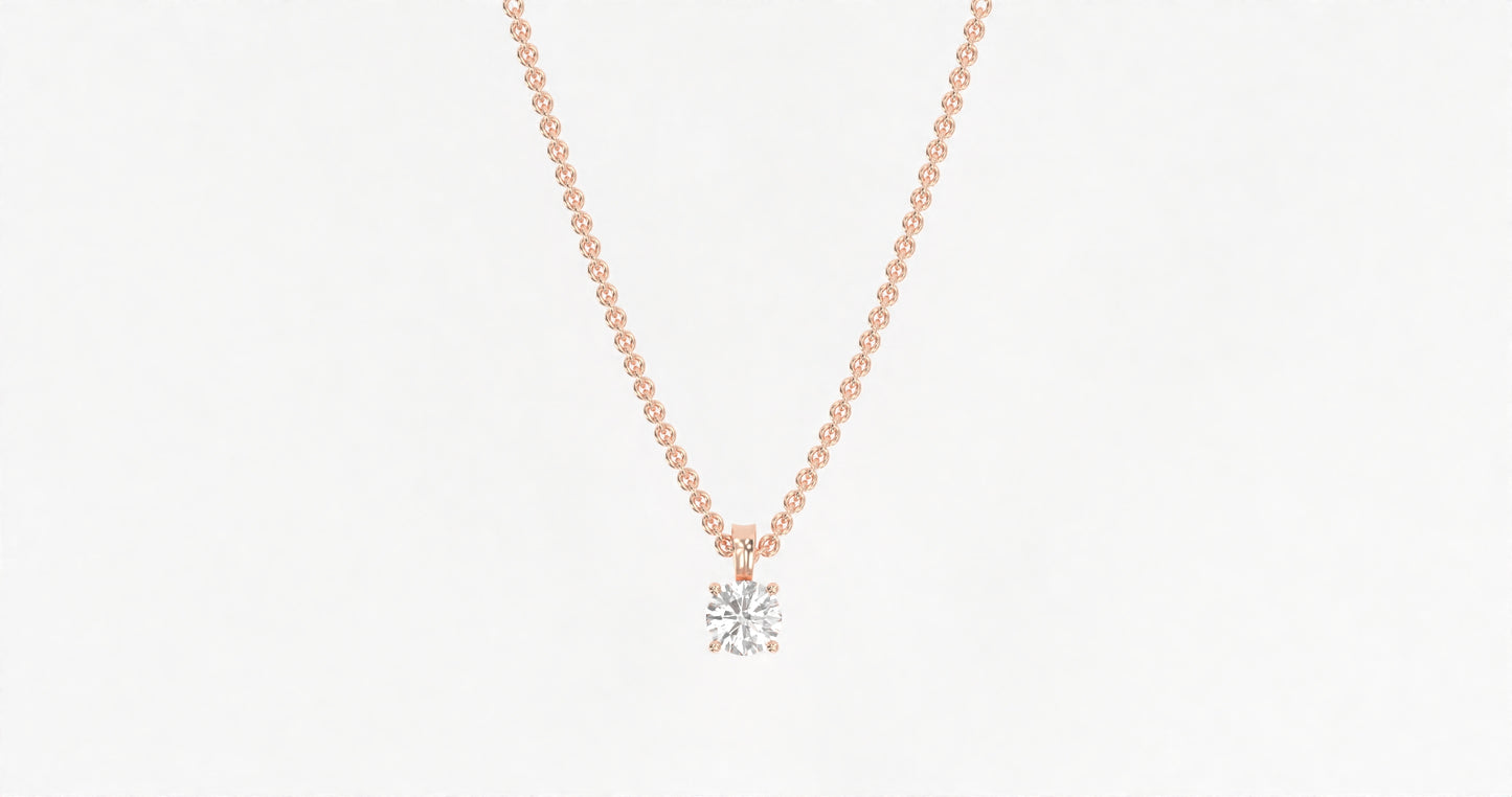 14K Rose Gold Round Diamond Necklace