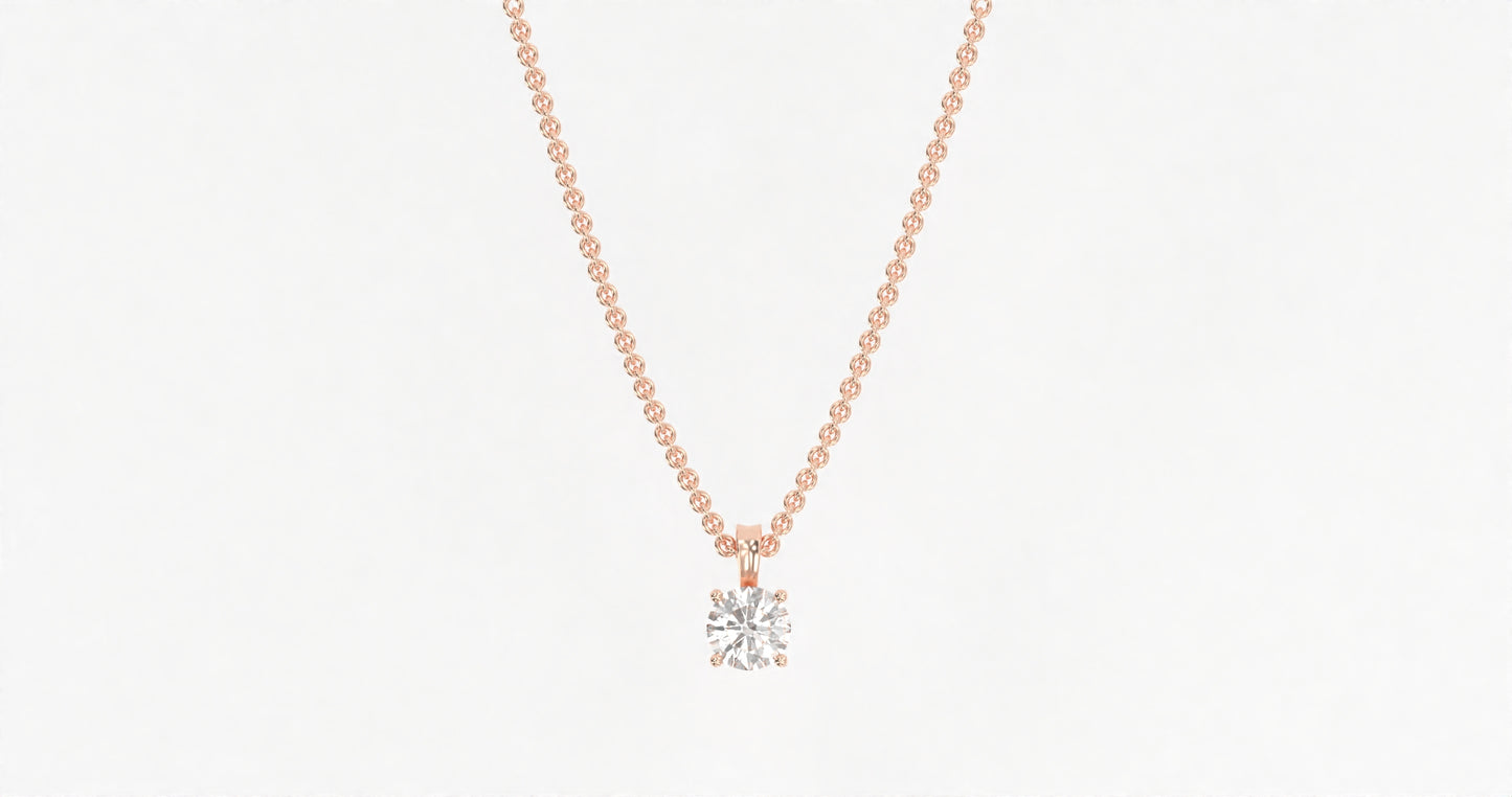 14K Rose Gold Round Diamond Necklace