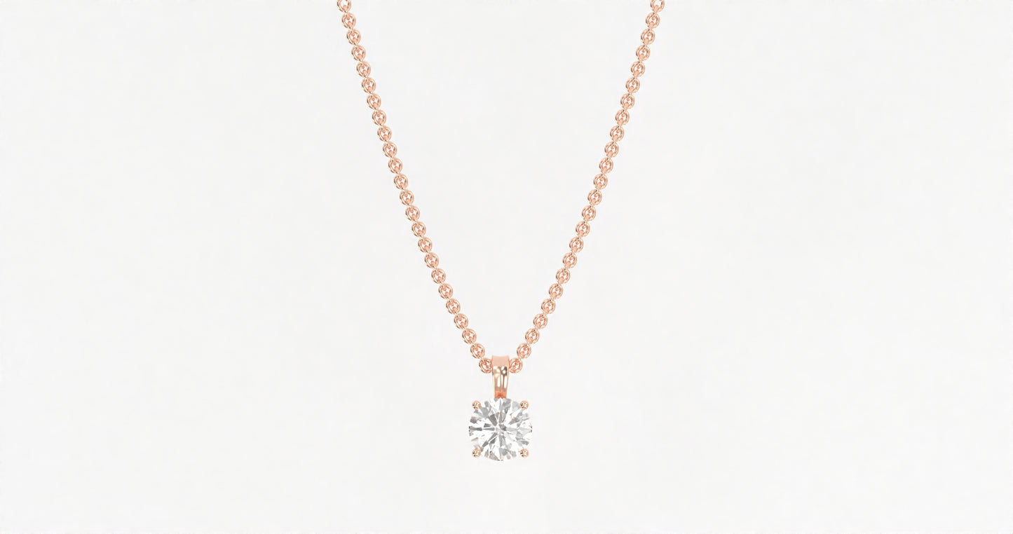 14K Rose Gold Round Diamond Necklace