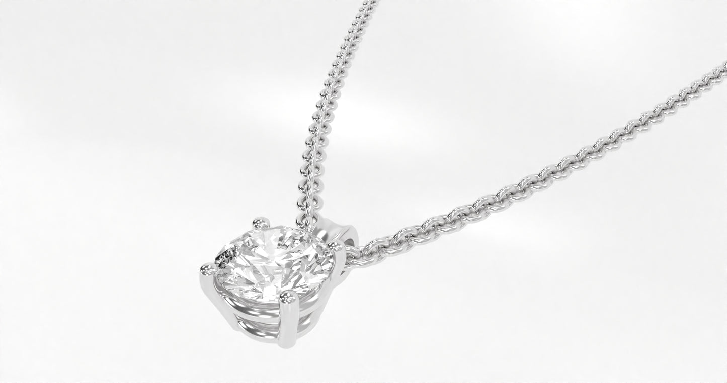 14K White Gold Round Diamond Necklace