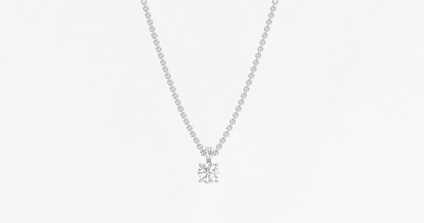 14K White Gold Round Diamond Necklace