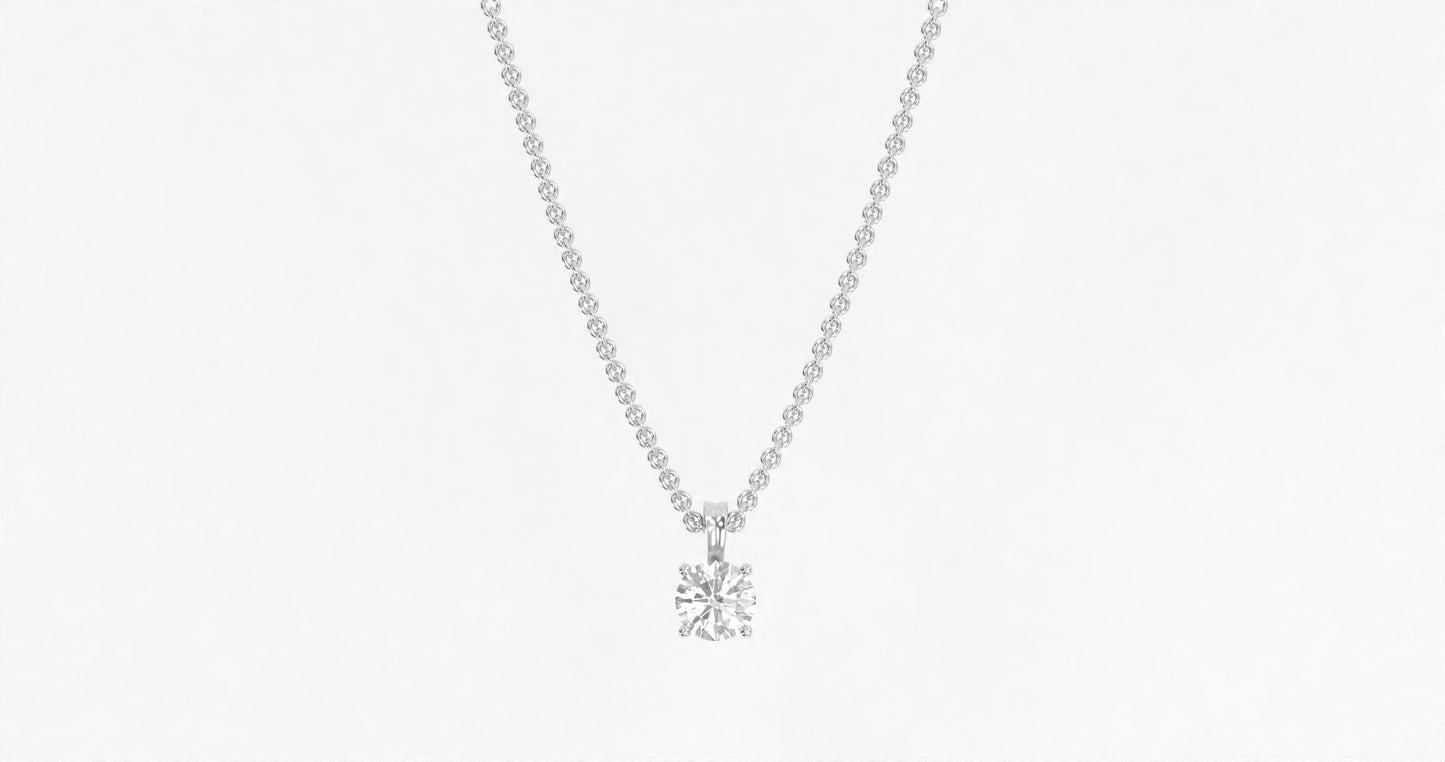 14K White Gold Round Diamond Necklace