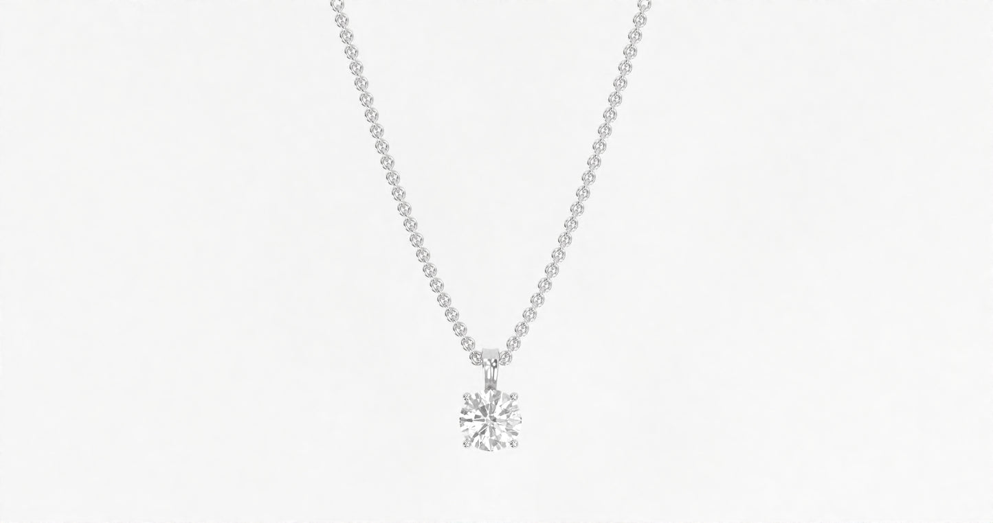 14K White Gold Round Diamond Necklace