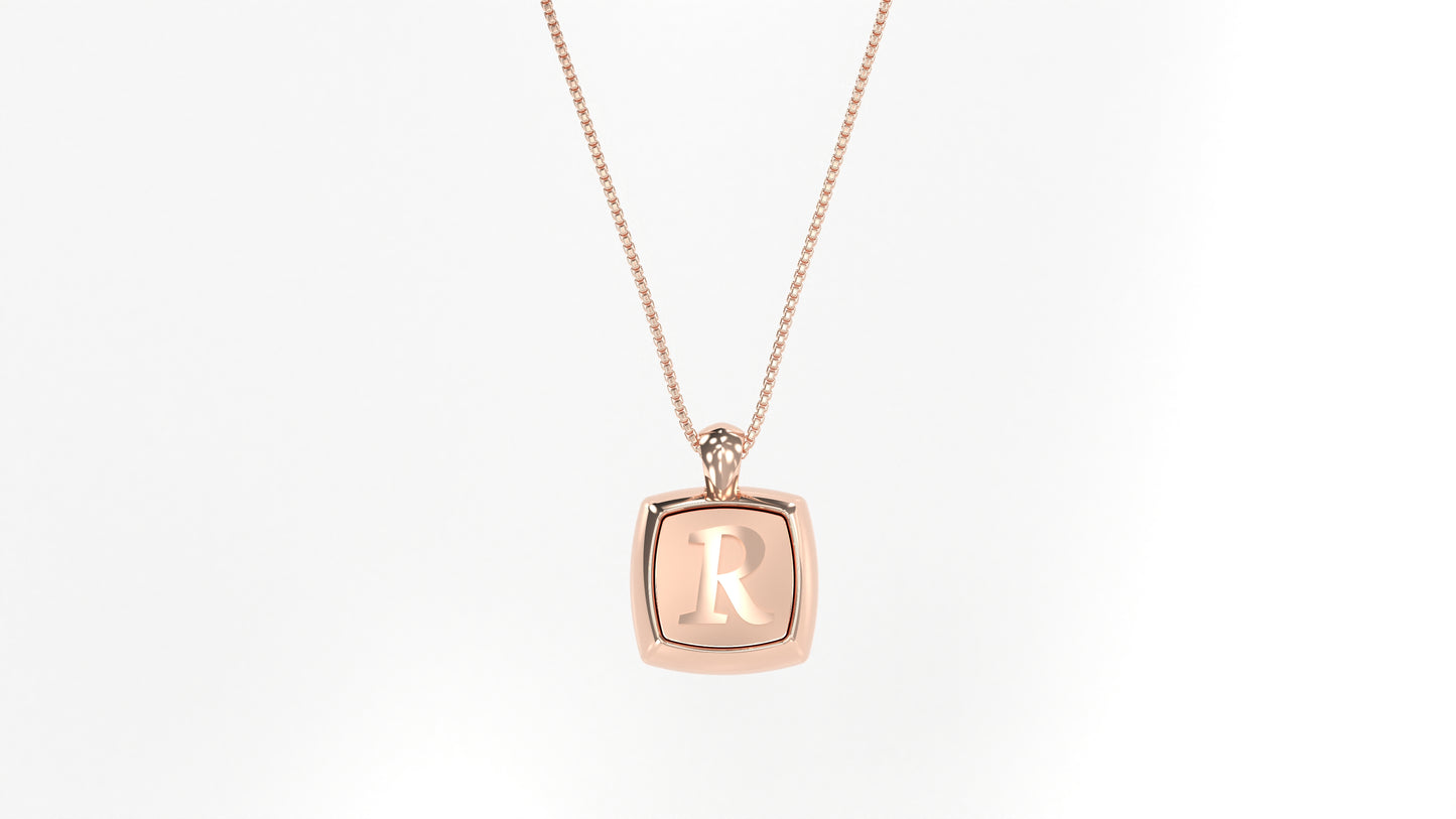 14k Rose Gold Cushion Initial Necklace