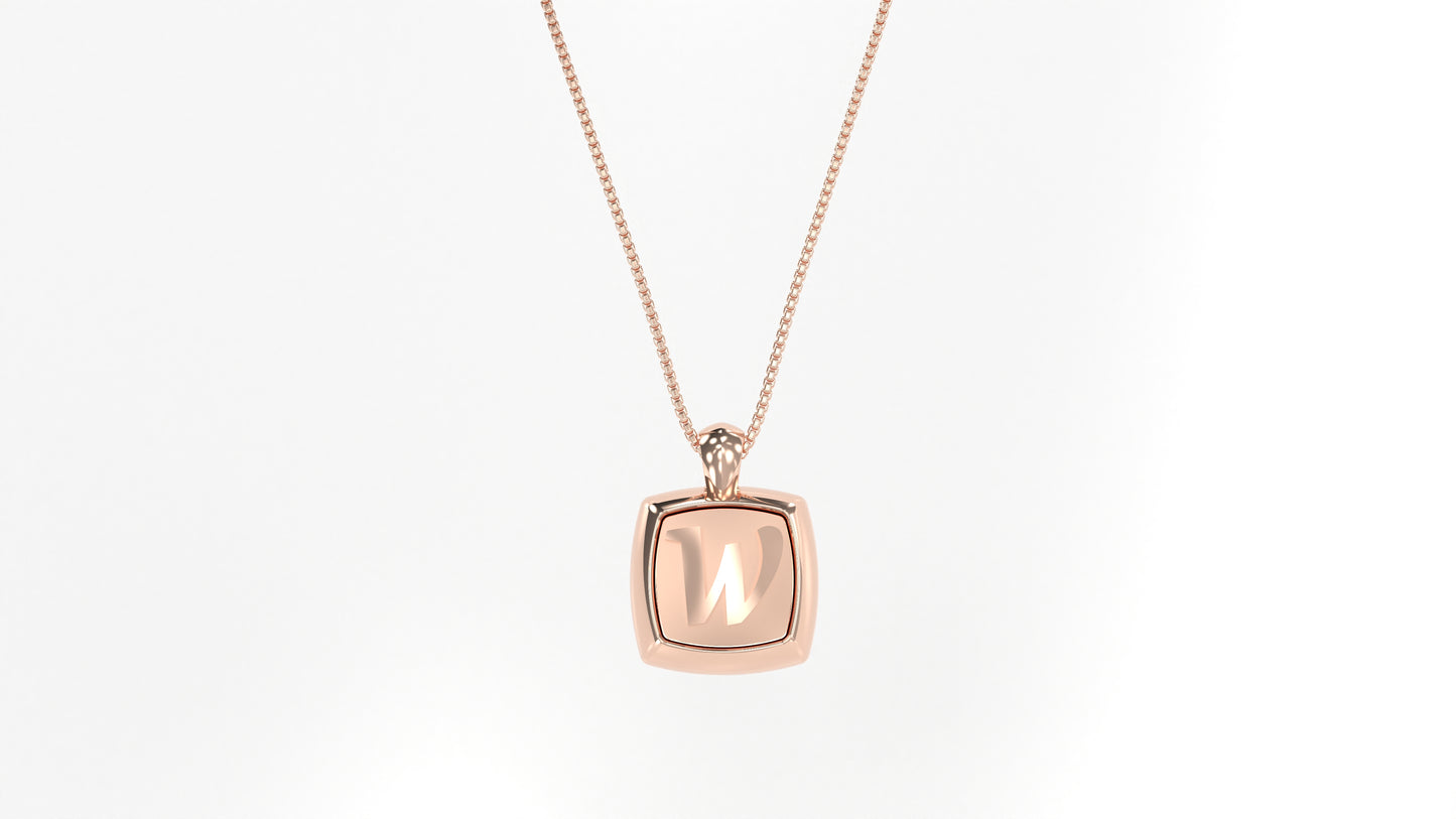 14k Rose Gold Cushion Initial Necklace