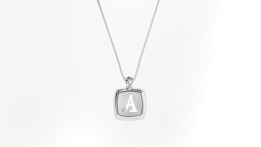 14K White Gold Cushion Initial Necklace