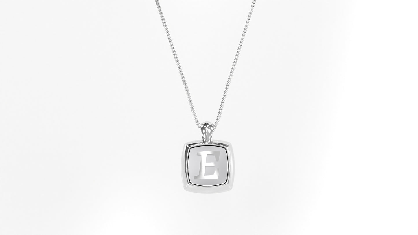 14K White Gold Cushion Initial Necklace