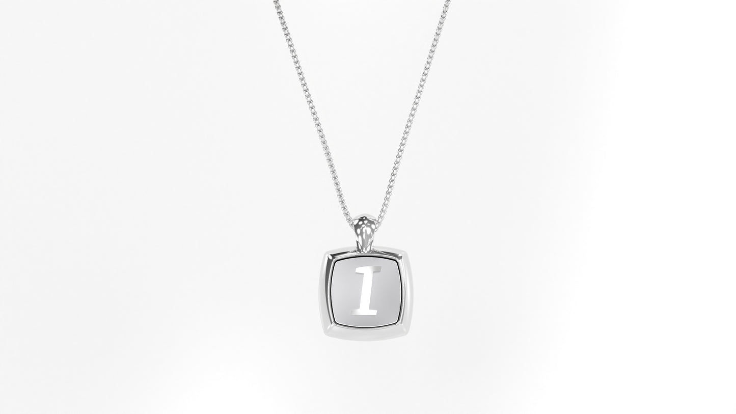 14K White Gold Cushion Initial Necklace