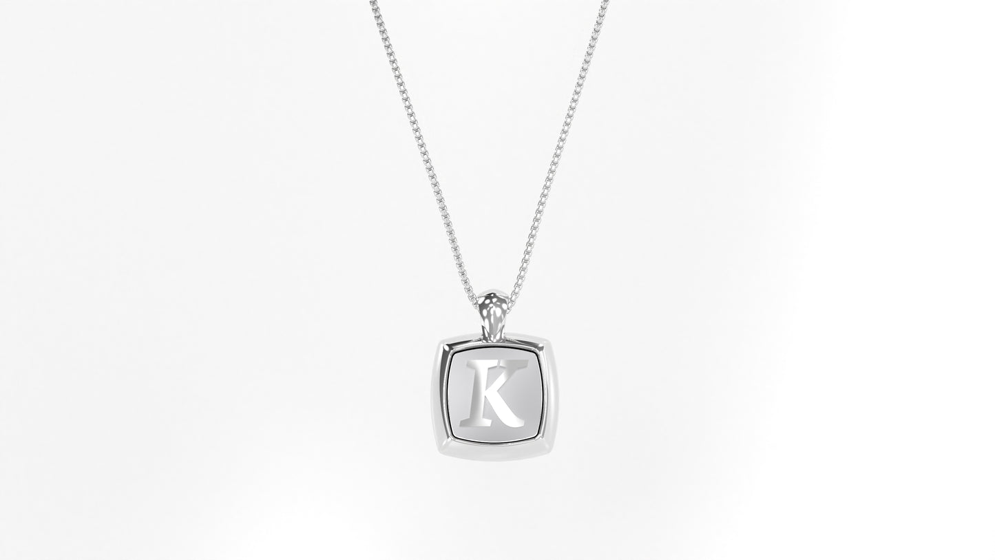 14K White Gold Cushion Initial Necklace