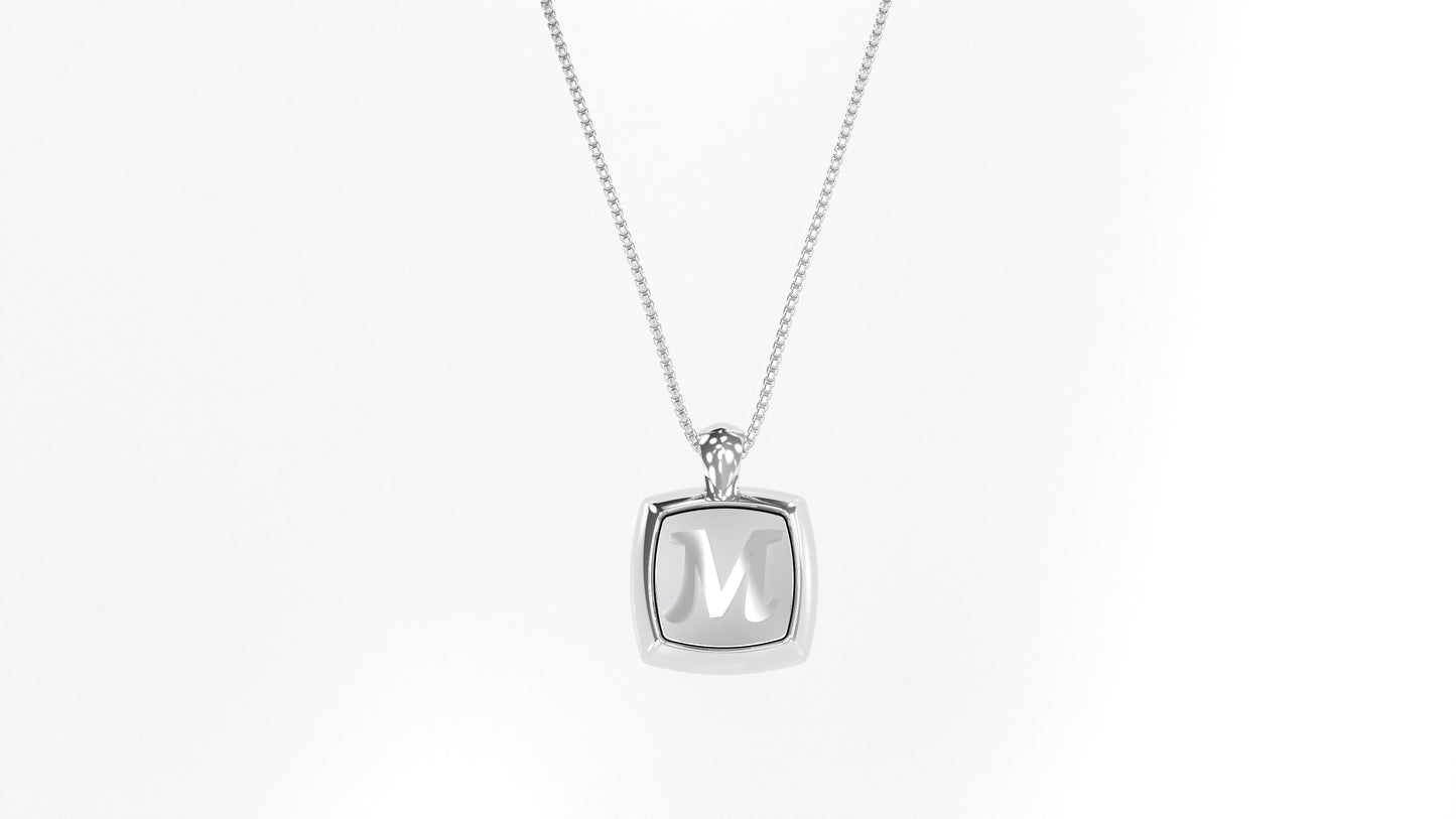 14K White Gold Cushion Initial Necklace