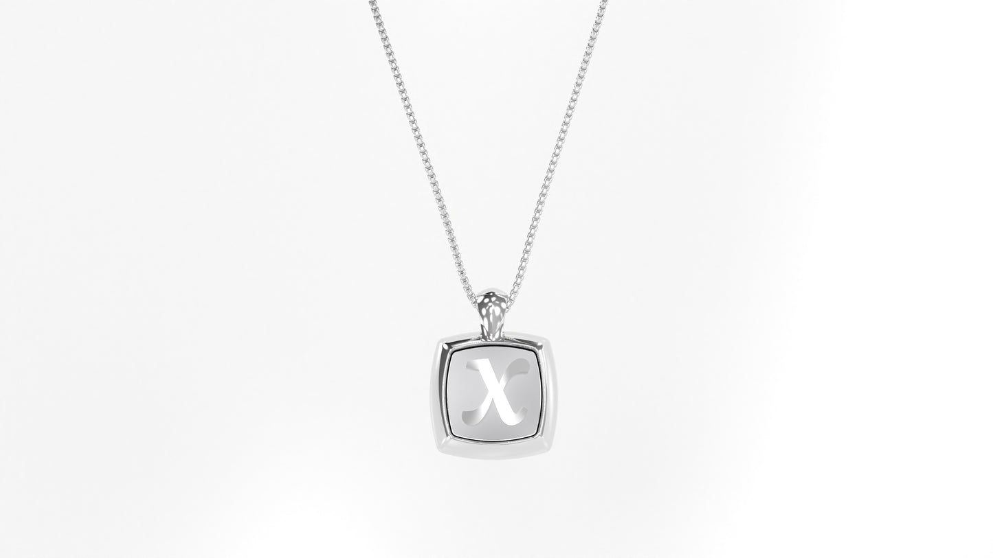 14K White Gold Cushion Initial Necklace